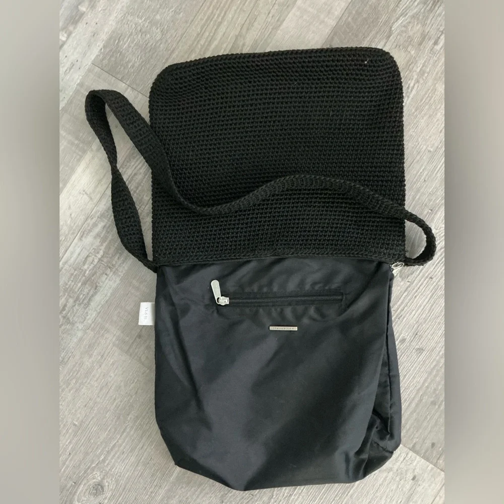 THE SAK Black Woven/Crochet Hobo Shoulder Bag